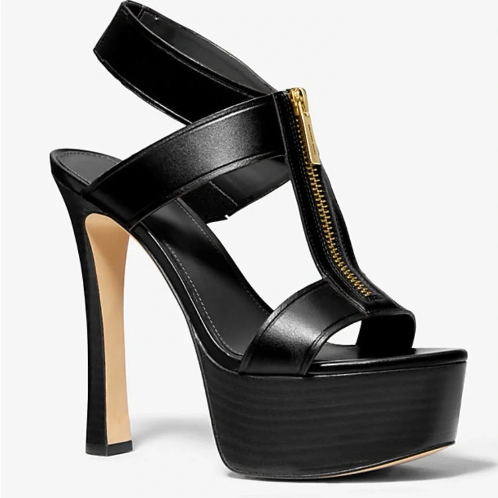 MICHAEL Michael Kors Black Platform Sandal with Gold Zip